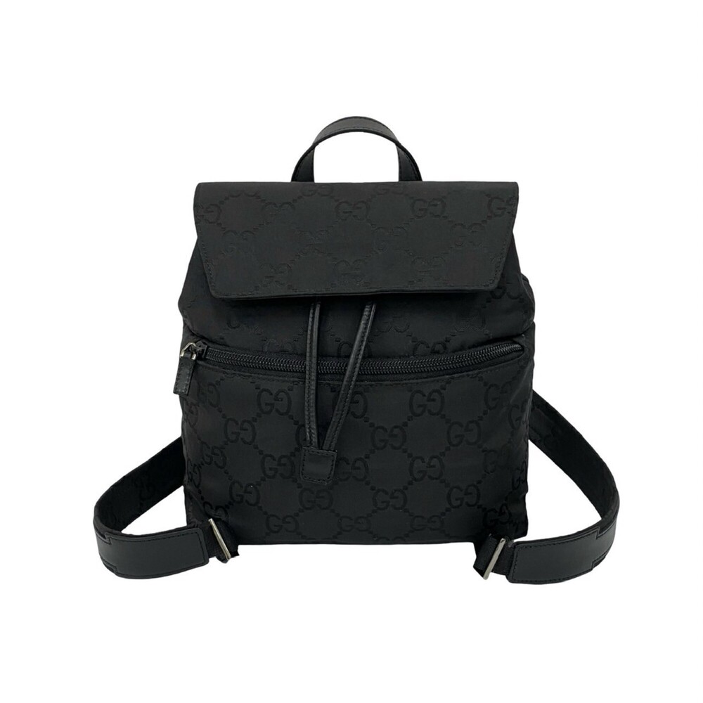 GUCCI GG pattern nylon and leather drawstring mini backpack/daypack, black, i... - Picture 1 of 10